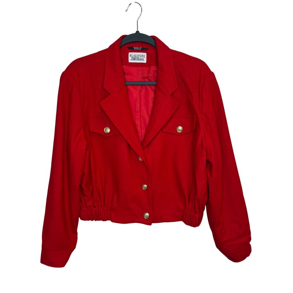 Bill Blass Blassport Womens Red Wool Blazer Jacket Made In Russia Sz 10 Cropped